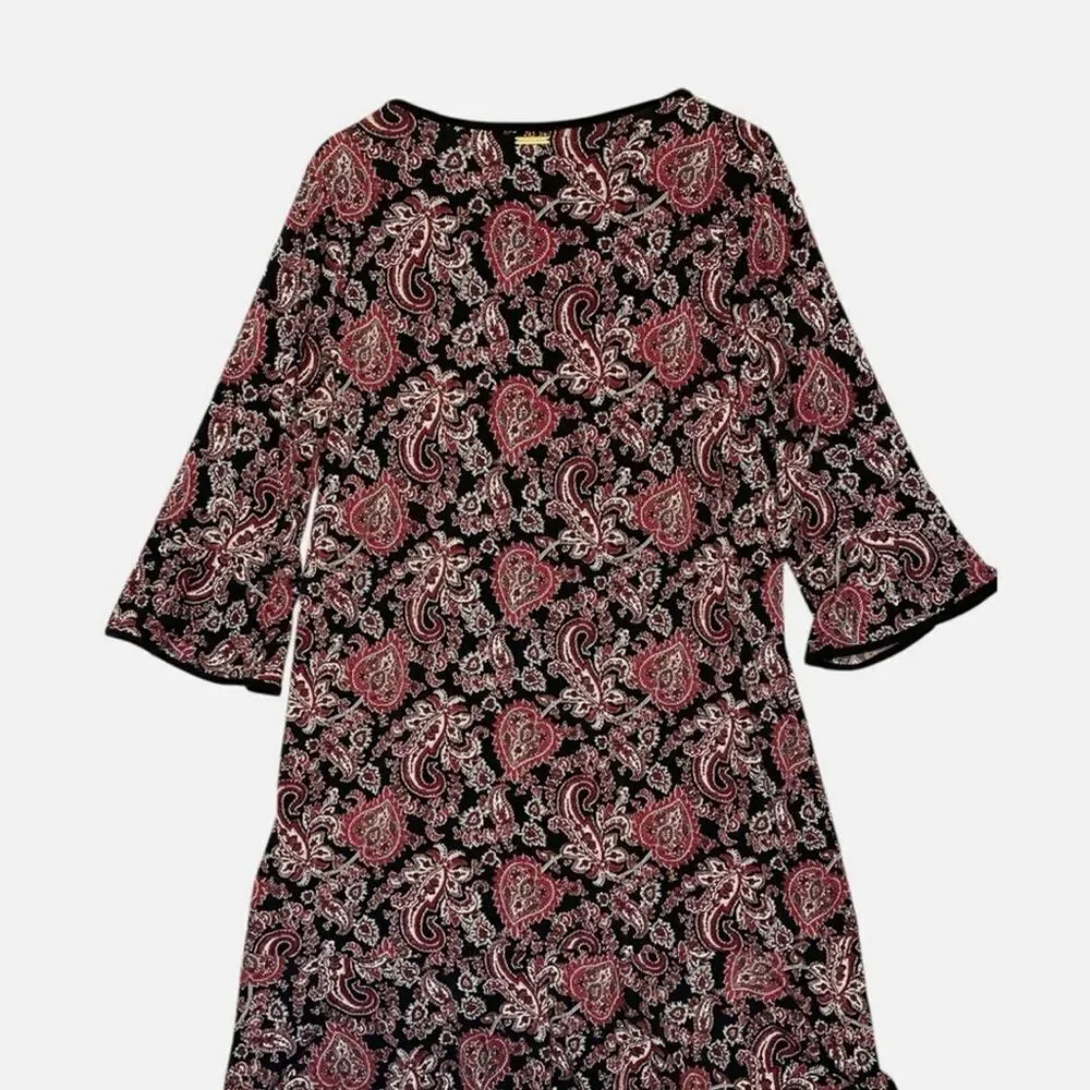 Michael Kors | Red Paisley Print 3/4 Bell sleeve A Line Dress | M